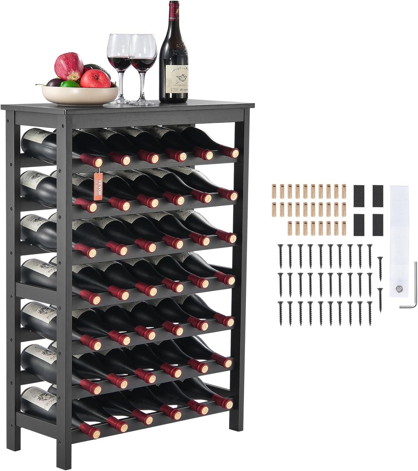 Black 42-Bottle Bamboo Wine Rack with Tabletop