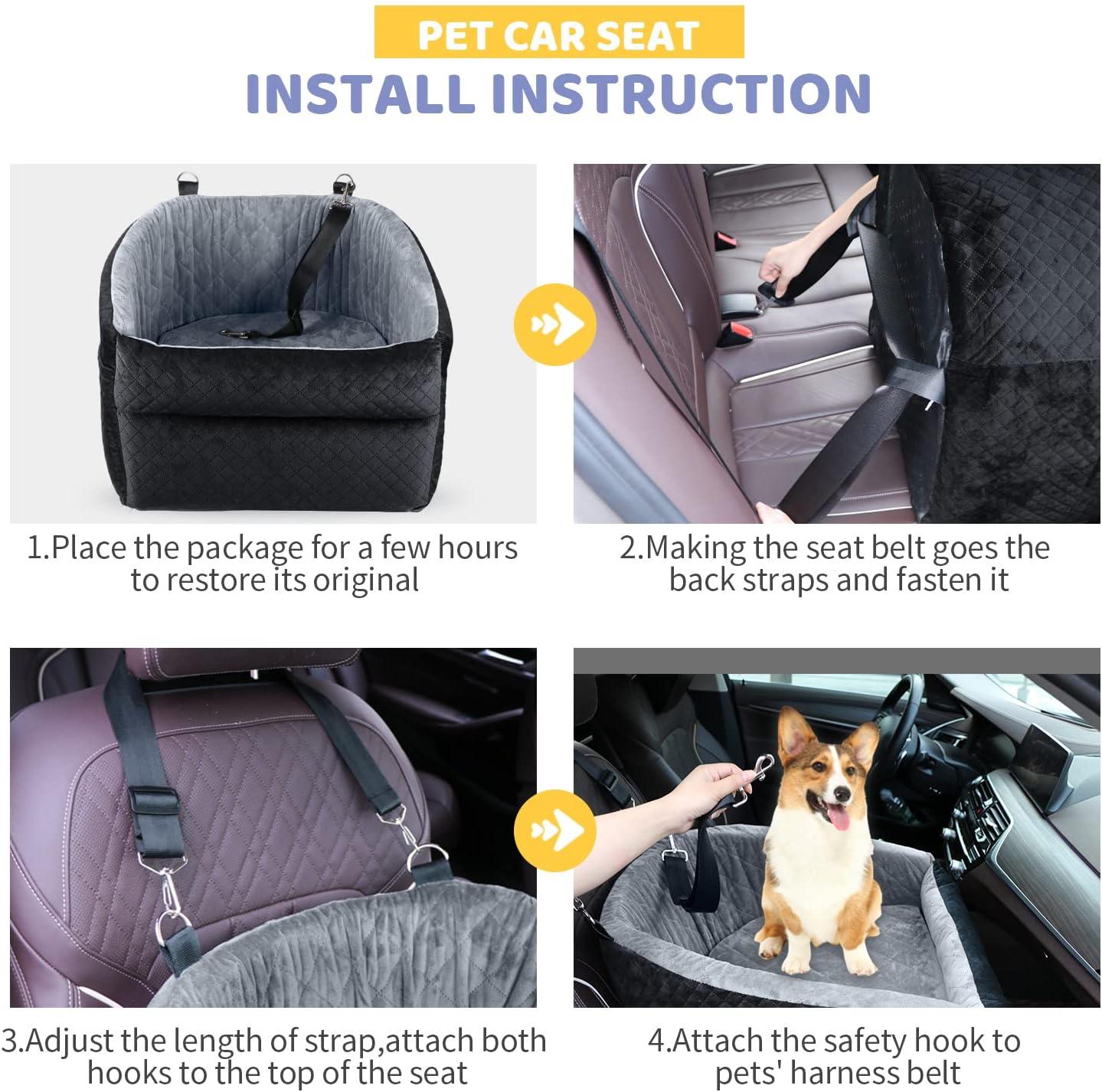 Dog Car Seat for Small/Medium Dogs, Upgrade Dog Booster Seat,Detachable and Washable Pet Car Seats with Thick Cushion Safety Leash and Storage Pockets(Grey)