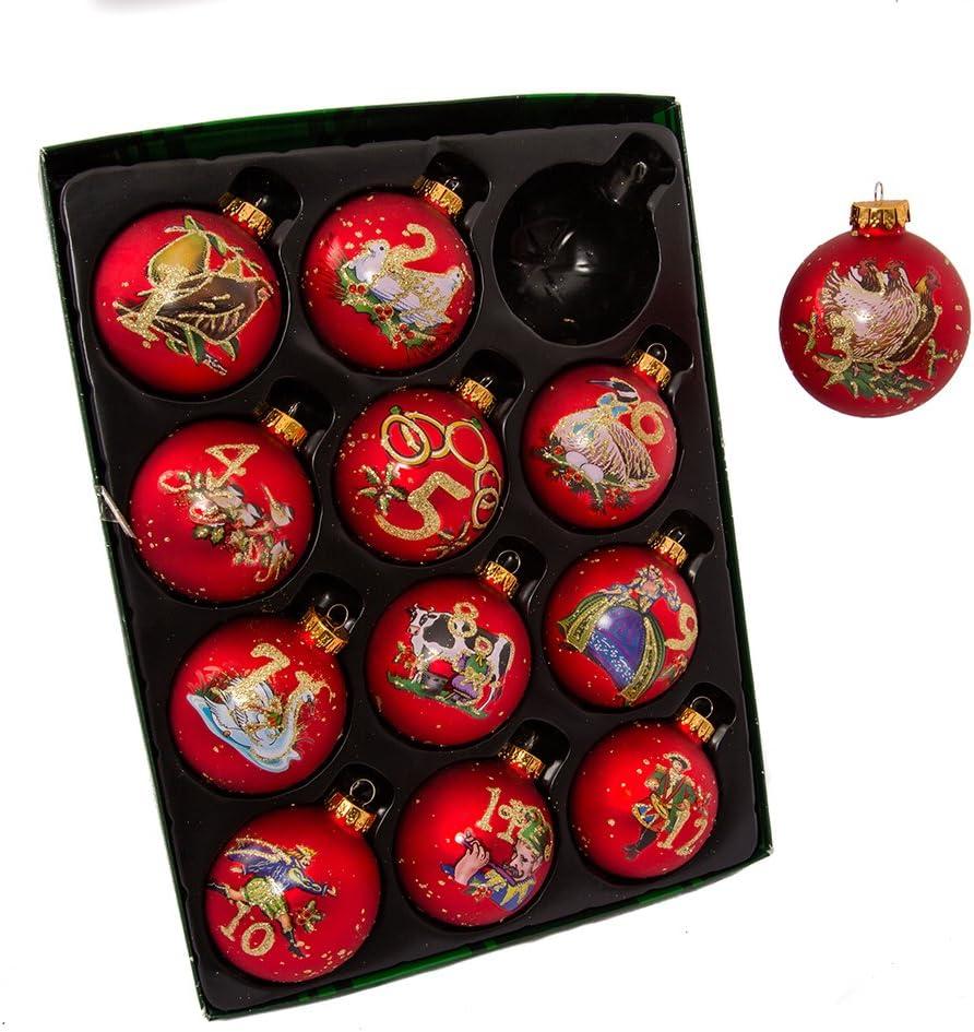 Kurt Adler 12 Piece 12 Days of Christmas Decorative Glass Ball Ornament Set