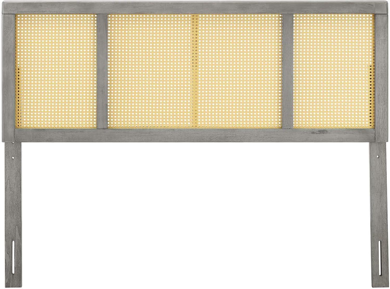 Modway Delmare Headboard – Full Size, Cane Woven Rattan, Gray Frame