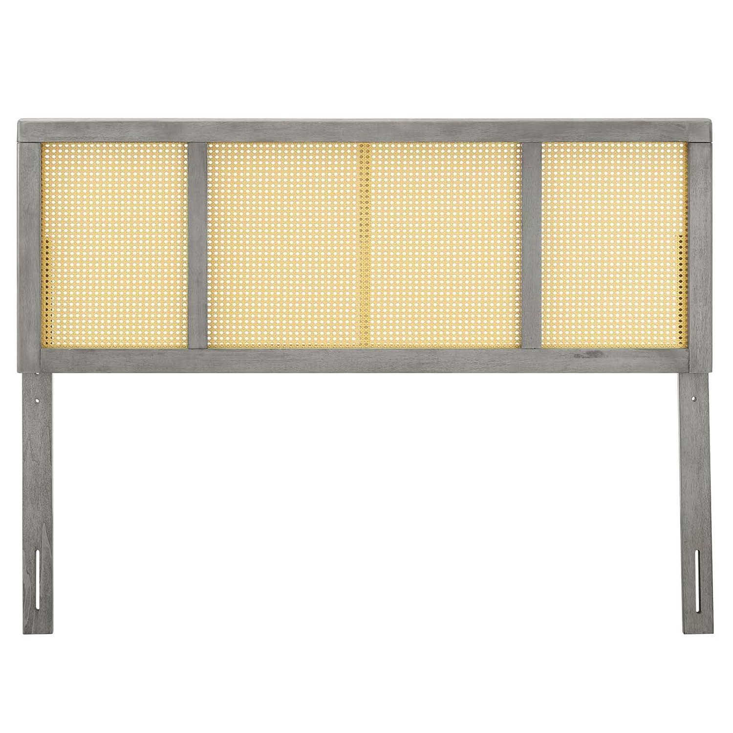Modway Delmare Headboard – Full Size, Cane Woven Rattan, Gray Frame