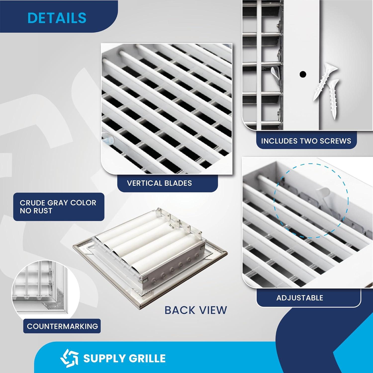 6" x 6" Adjustable Aluminum White Wall Register with Damper