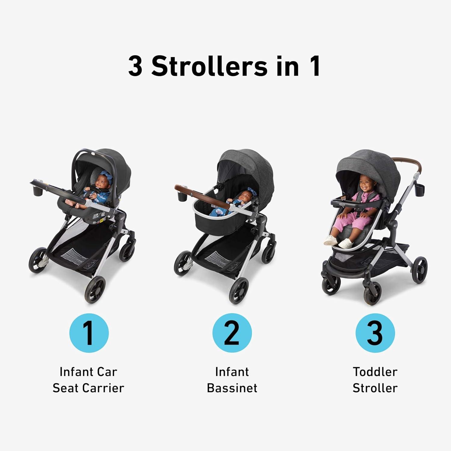 Gray and Black Aluminum 3-in-1 Bassinet Stroller Travel System