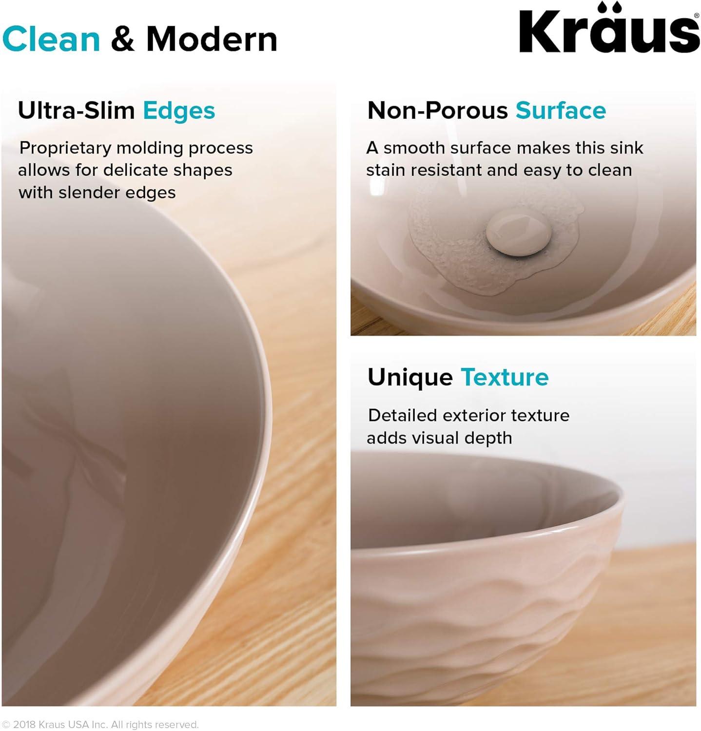 KRAUS Viva™ Thin Ceramics Vessel Bathroom Sink with Pop-Up Drain