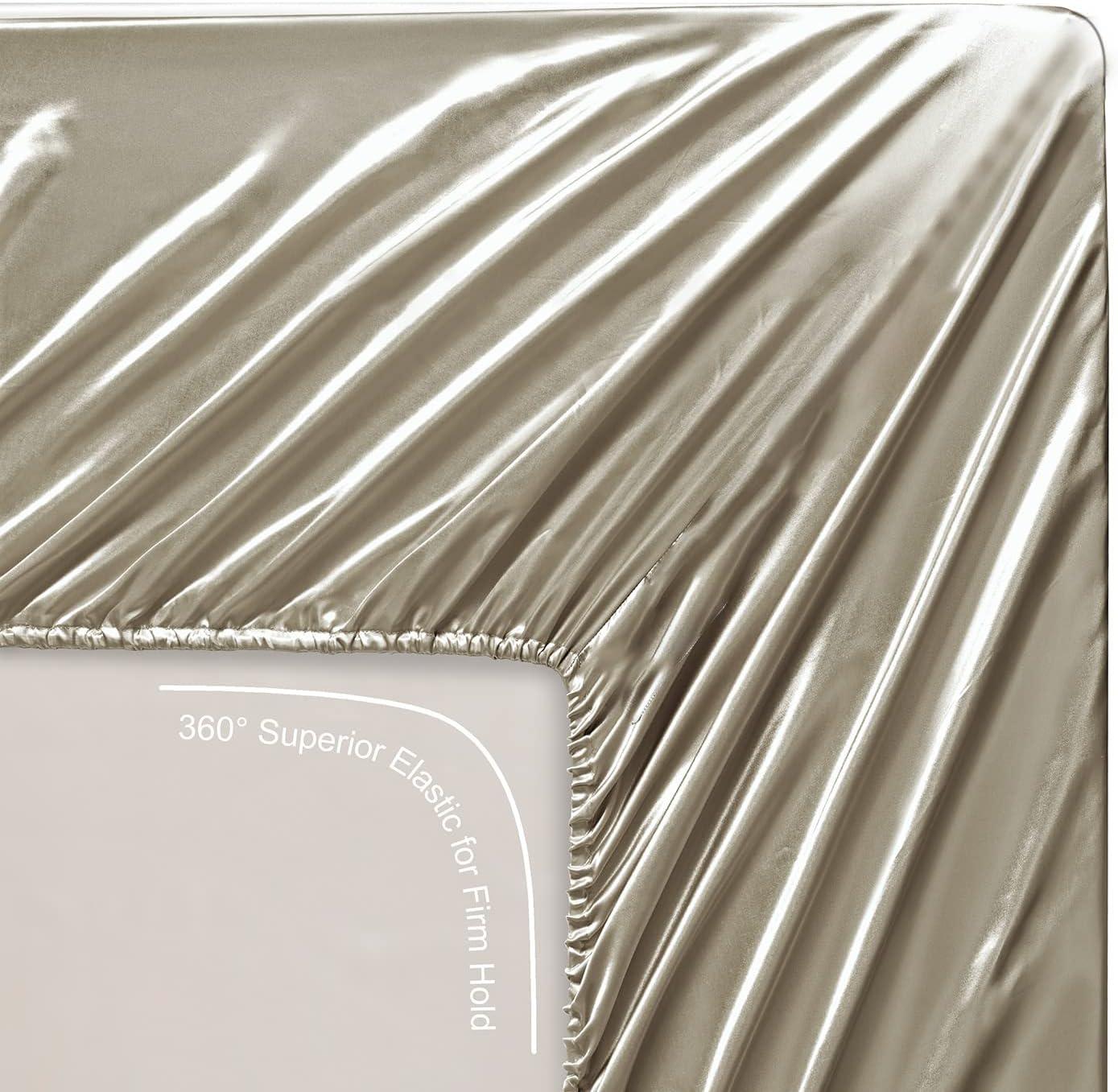 Lanest Housing Silk Satin Sheets, Full Size Satin Bed Sheet Set with Deep Pockets, Cooling Soft and Hypoallergenic Satin Sheets Full - Taupe