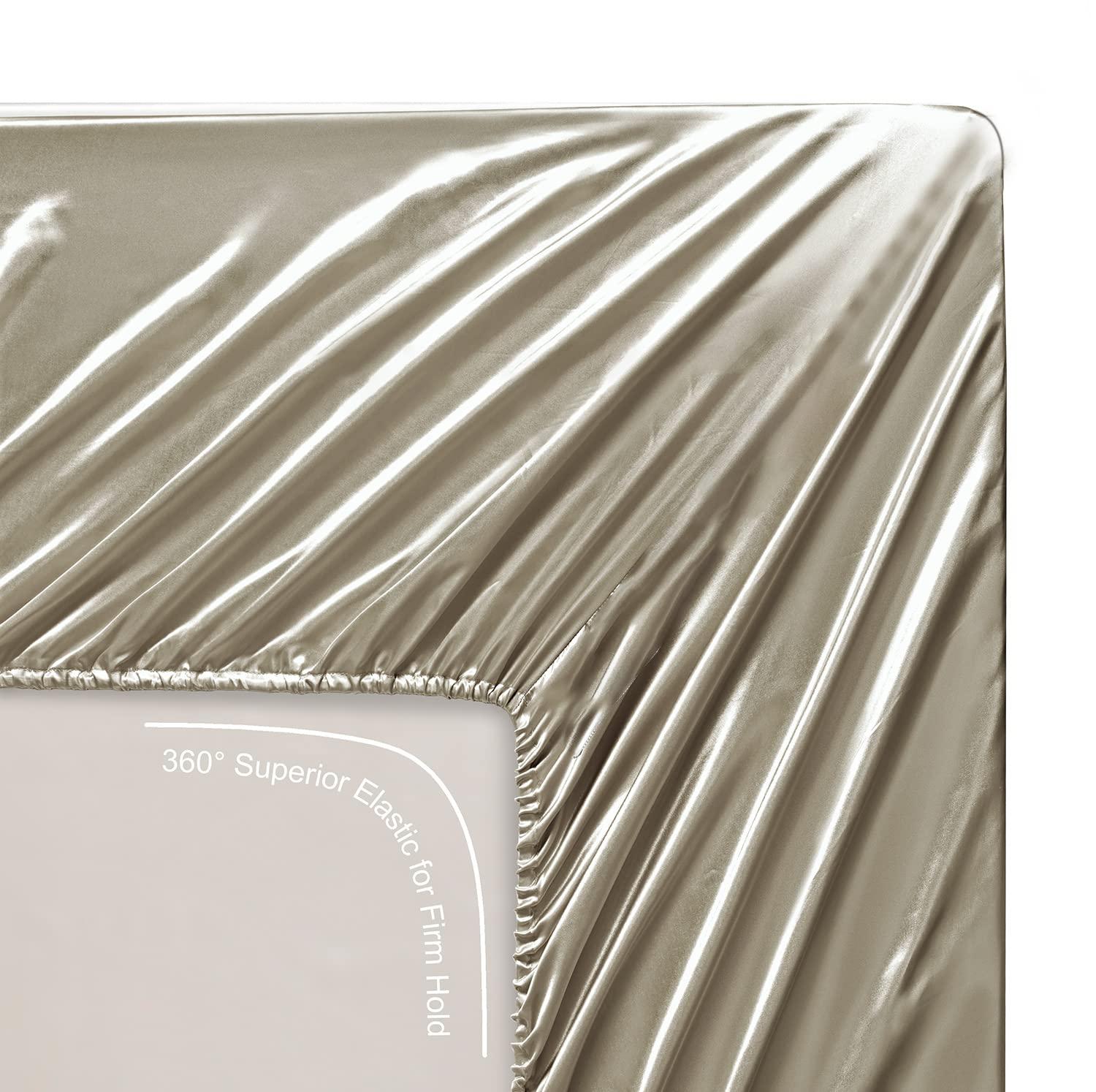 Lanest Housing Silk Satin Sheets, Full Size Satin Bed Sheet Set with Deep Pockets, Cooling Soft and Hypoallergenic Satin Sheets Full - Taupe