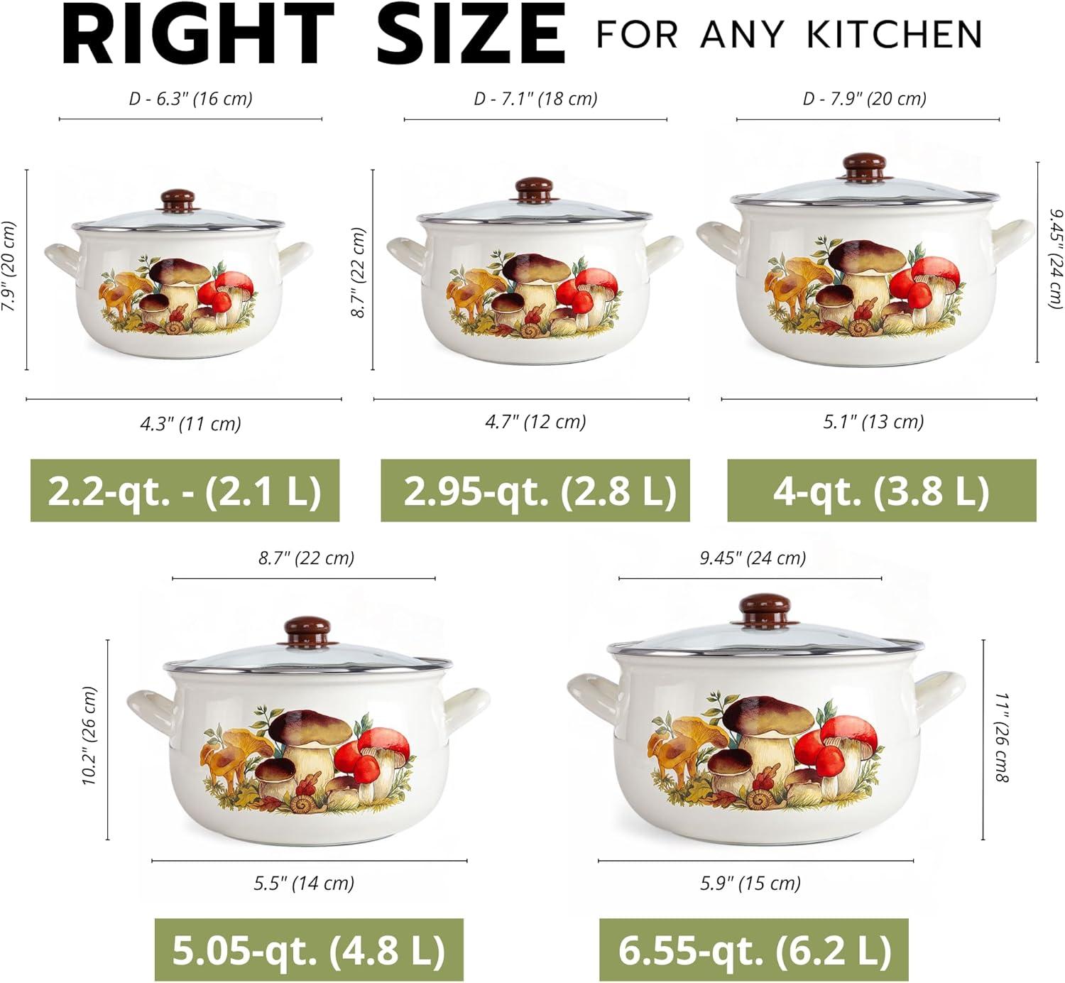 STP Goods Traditional Country Style Mushrooms Belly Deep Casserole Soup Pot with Glass Lid