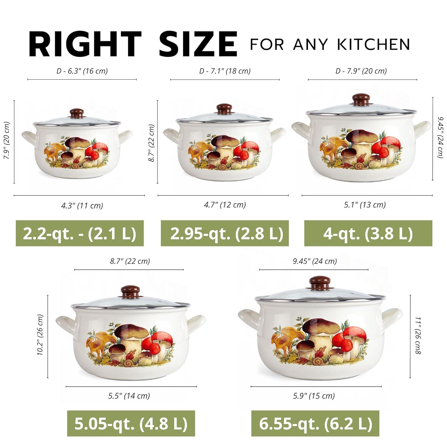 STP Goods Traditional Country Style Mushrooms Belly Deep Casserole Soup Pot with Glass Lid