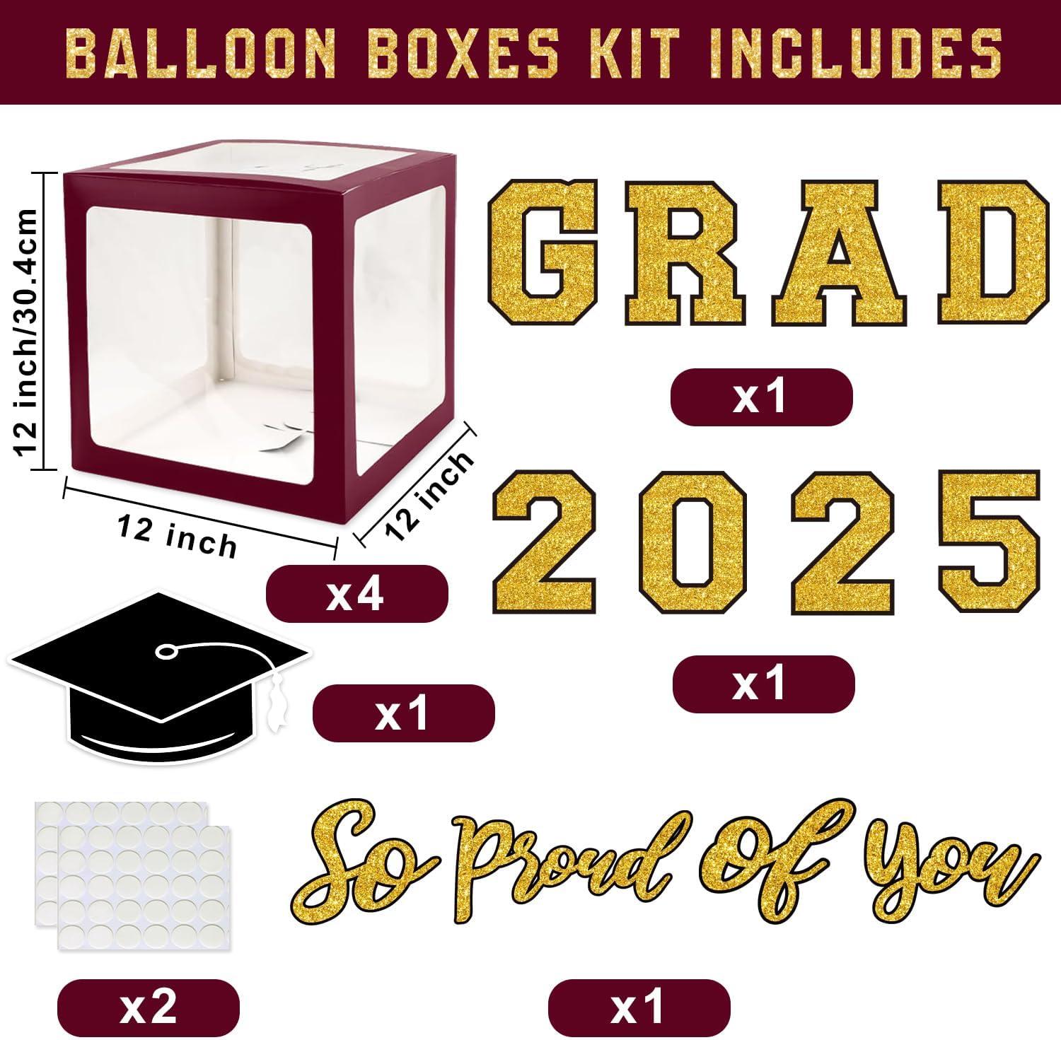 2025 Graduation Party Decoration, Red Gold Themed Set with Congrats Grad Banner, Balloons, Foil Number 2025 for Class of 2025 Graduation Party Supplies