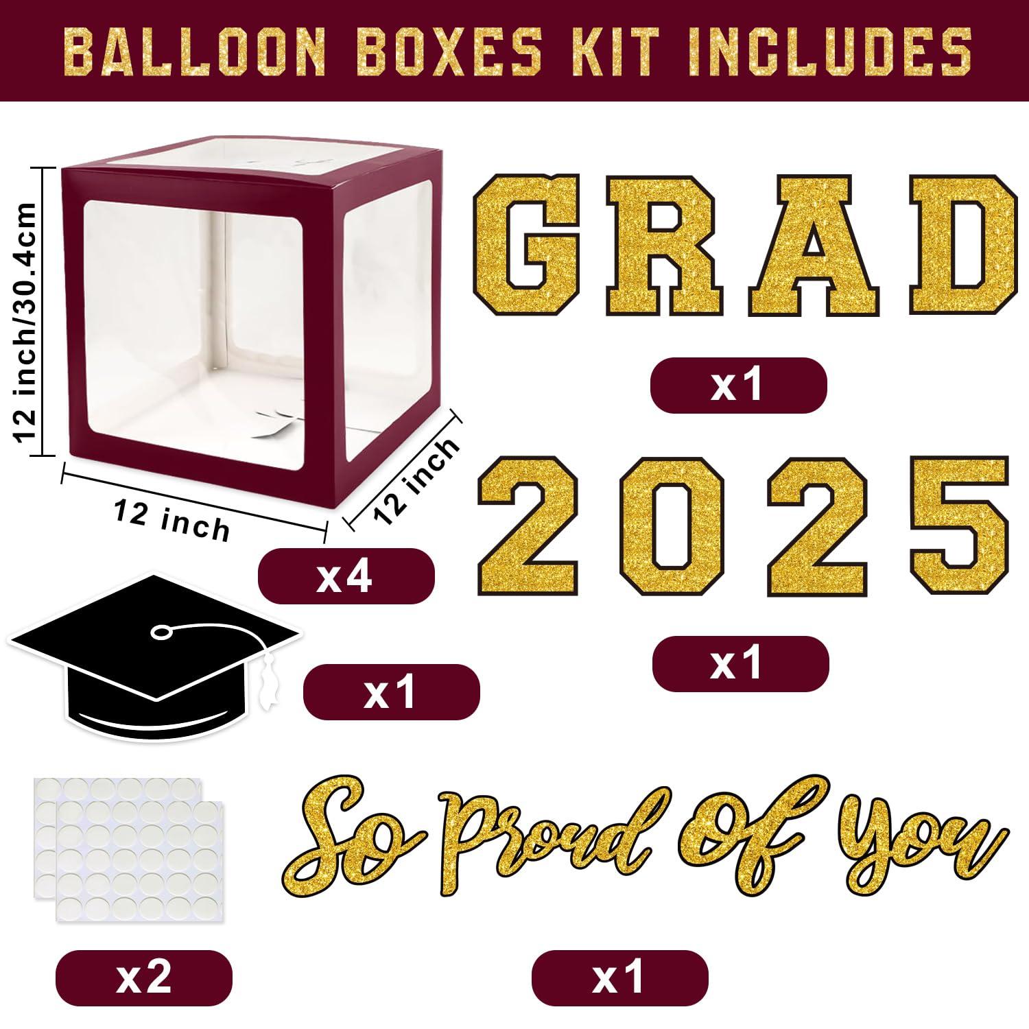 Graduation Party Decorations Class of 2025 Graduation Party Supplies Congrats Grad Banner Class of 2025 Backdrop, Paper Pompoms, Balloons for Congrats Grad Party Decorations (Burgundy-Gold)