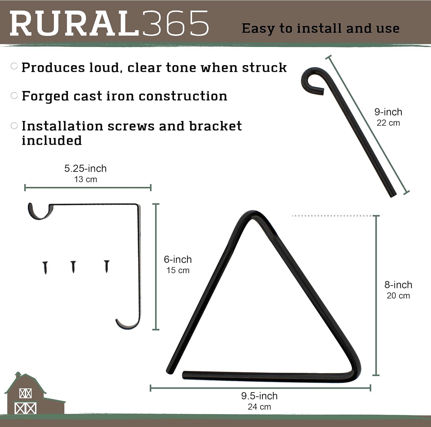 Rural365 Triangle Dinner Bell 8in Cast Iron Dinner Bells Forged Metal Triangle