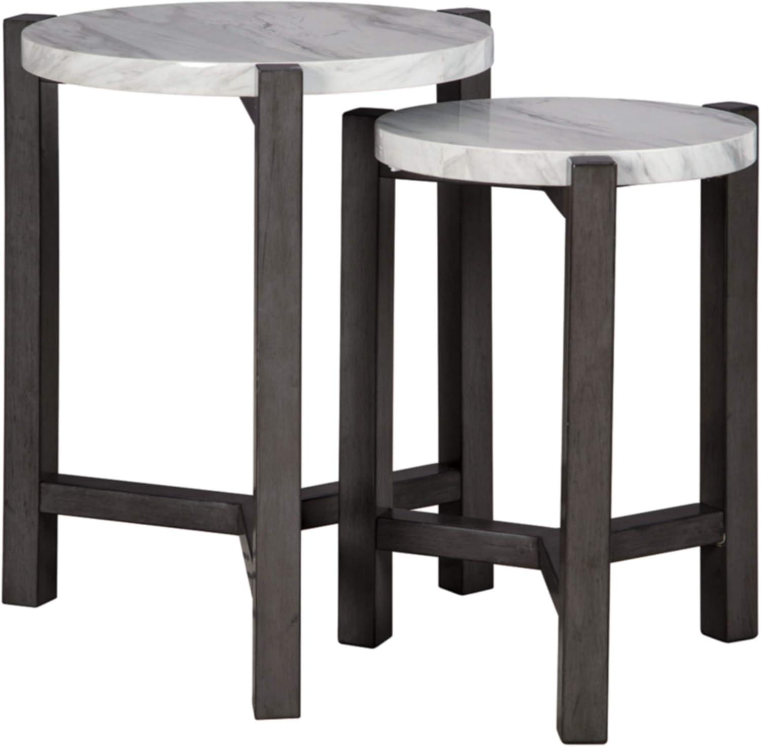 Gray and White Round Wood Transitional Accent Table