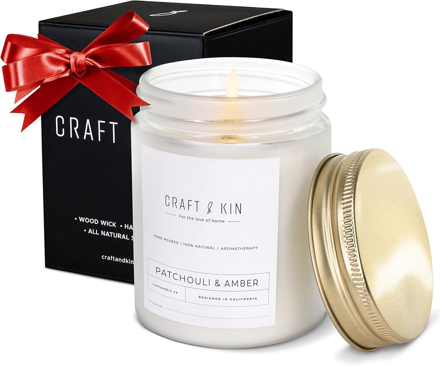 Patchouli & Amber Scented Soy Candle in Frosted Jar