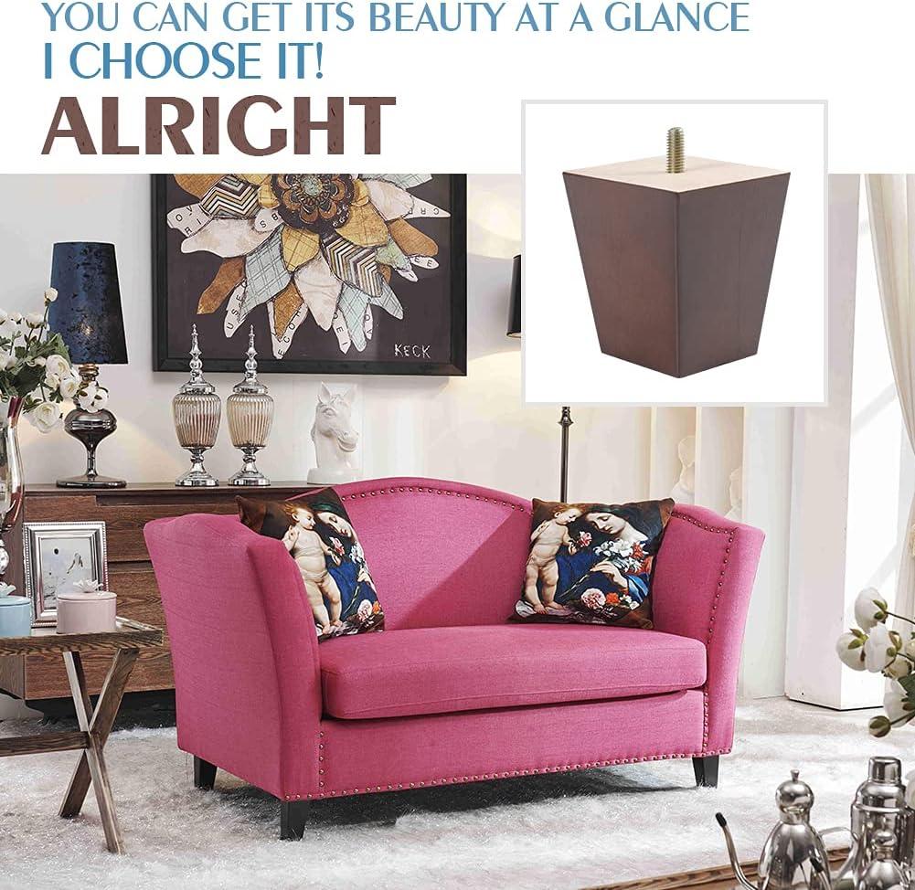 6 Inch Wood Furniture Legs, Wooden Couch Sofa Leg Feet Set of 4, Mid-Century Modern Black Square Replacement Legs for Sectional Nightstand Armchair Recliner Table Dresser Sideboard