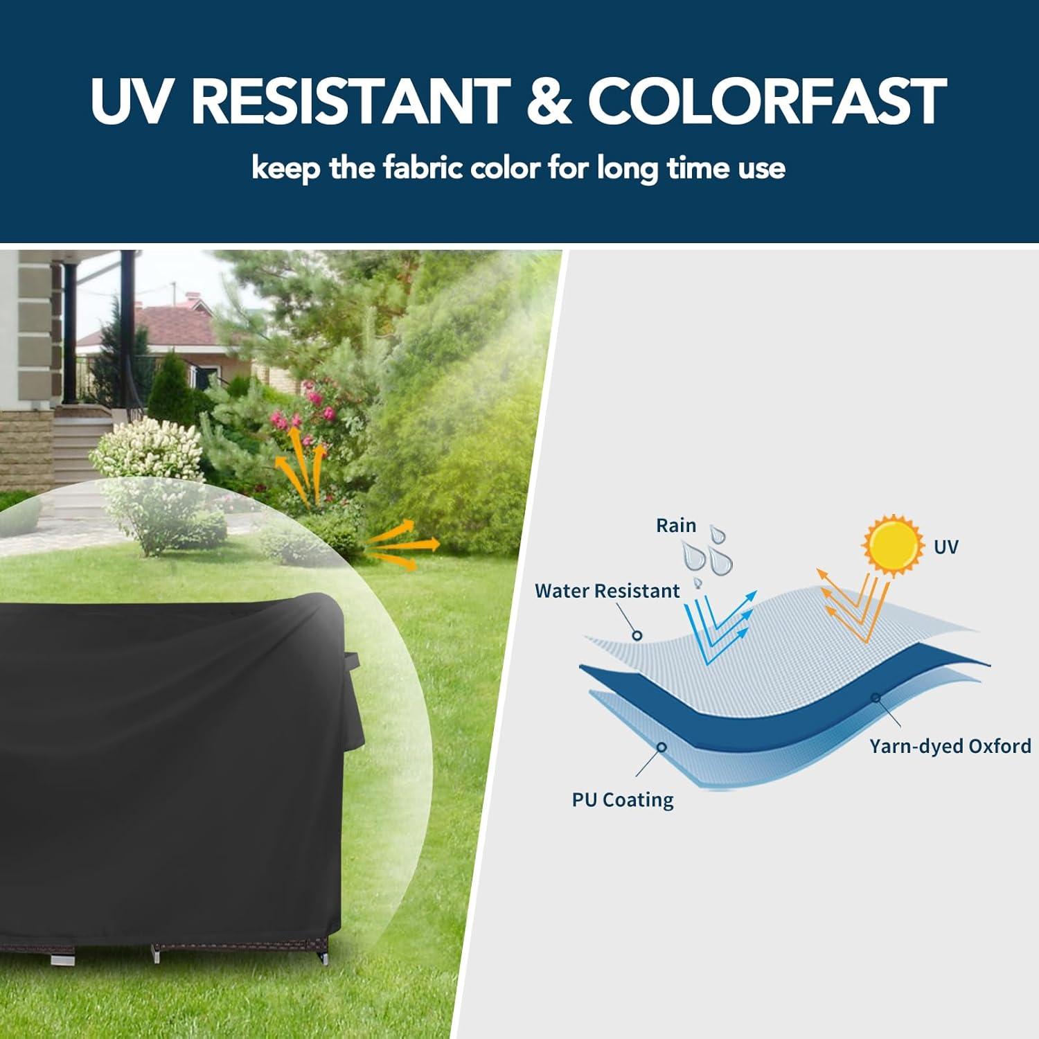 Black Waterproof Rectangular Patio Furniture Cover, 110"L x 84"W x 28"H