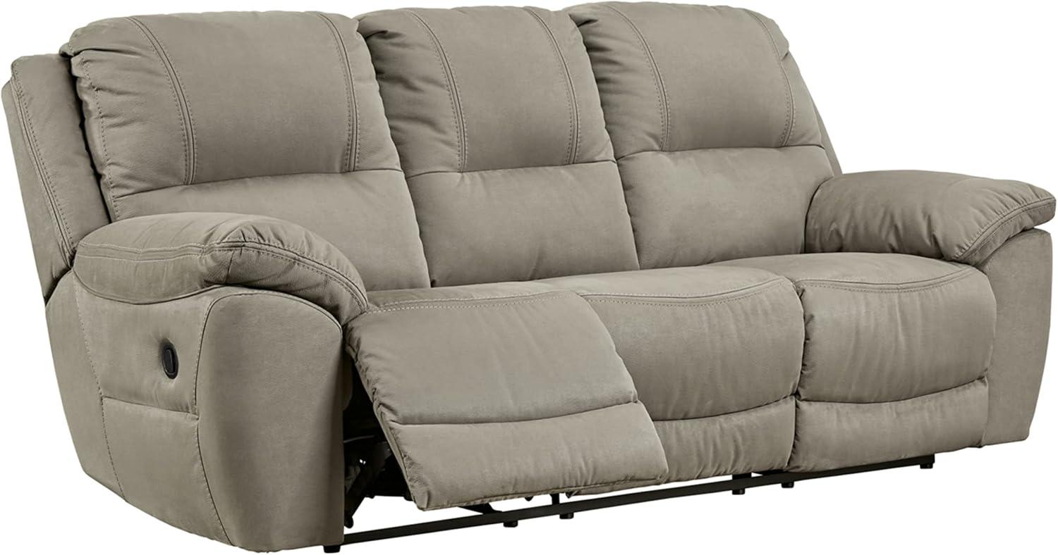 Putty Gray Tufted Faux Leather Reclining Sofa with Pillow-top Arms