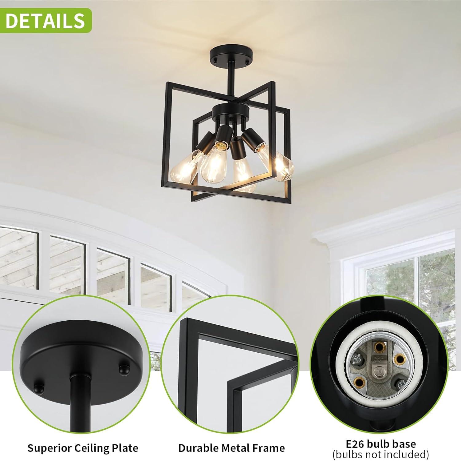 Matte Black 4-Light Industrial Farmhouse Ceiling Fixture