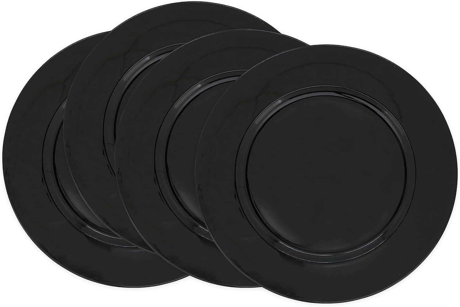 Classic Black Round Plastic Charger Plates Set of 4