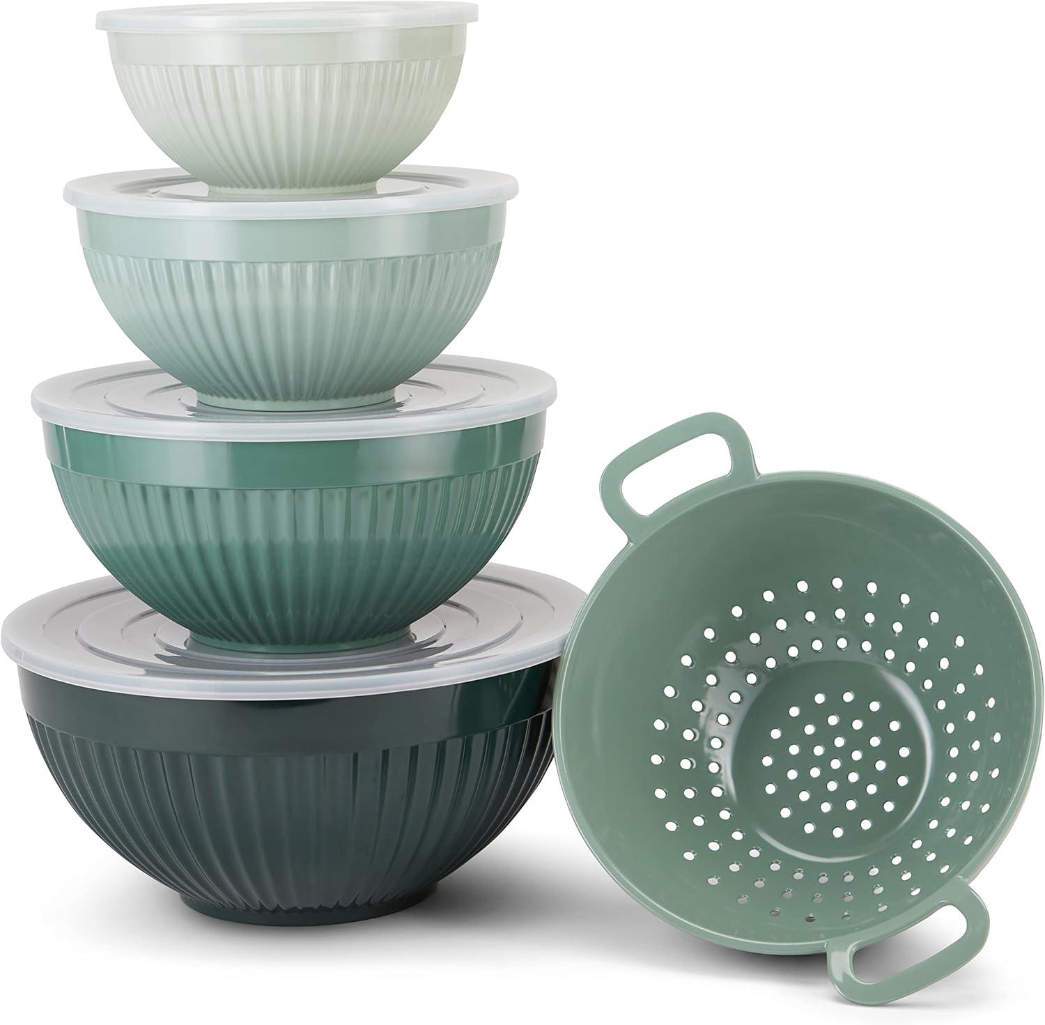 Green Melamine 5-Piece Nested Mixing Bowl Set with Lids