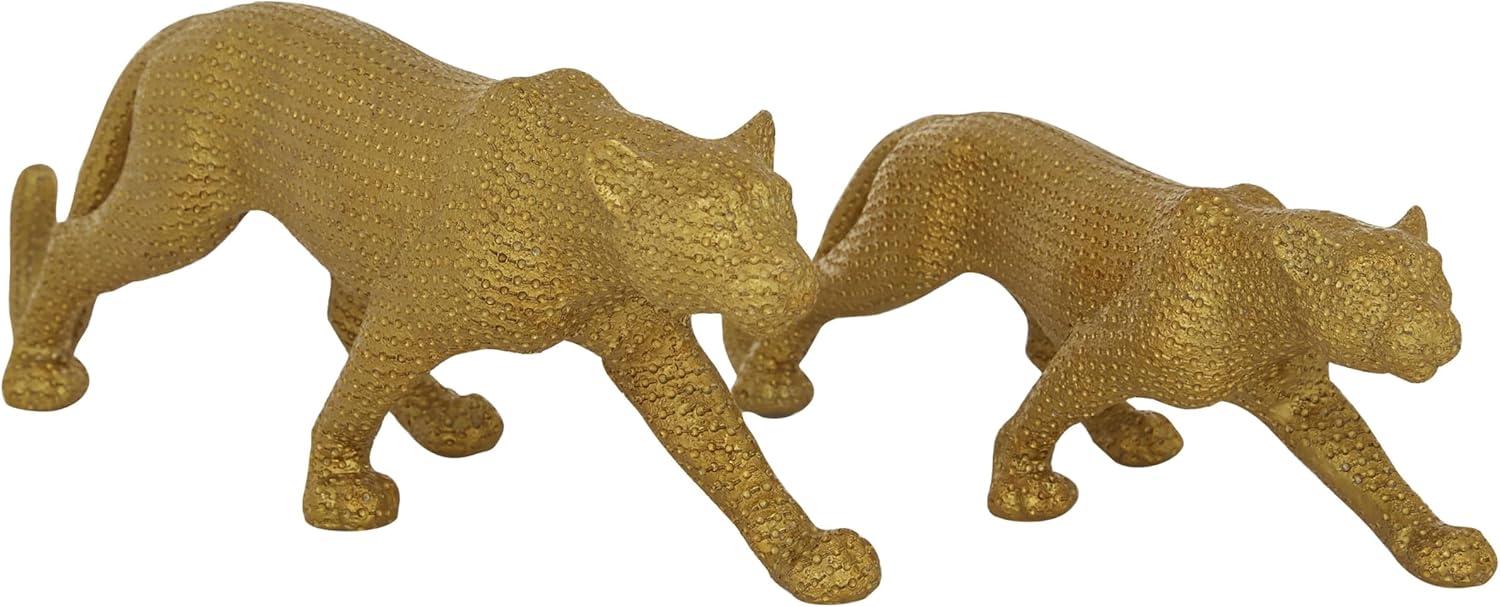 18", 14"W Gold Polystone Leopard Sculpture, by DecMode (2 Count)