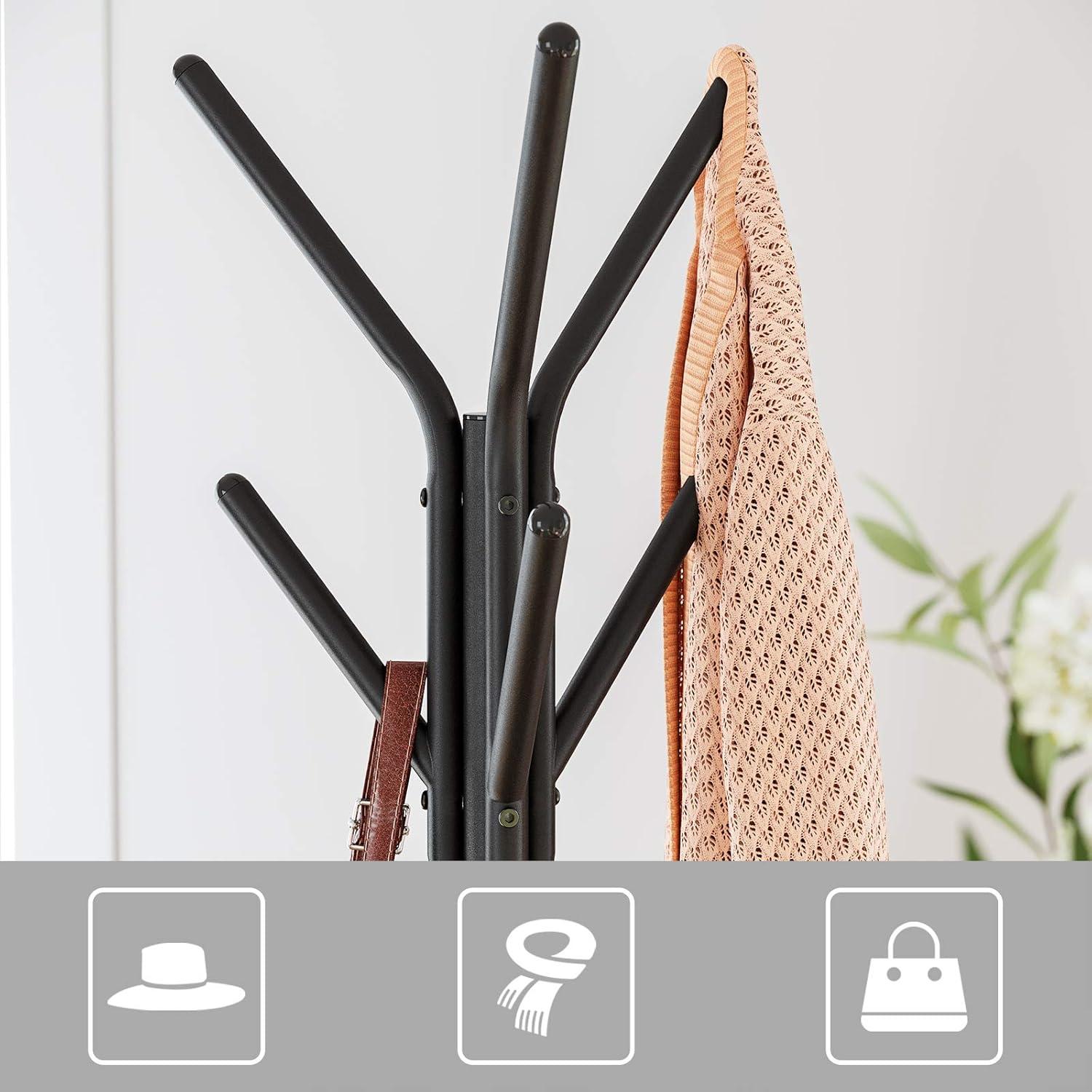 VASAGLE Coat Rack Freestanding Stand Coat Hanger Stand Hall Tree with 2 Shelves for Clothes Hat Bag Industrial Style Brown and Black