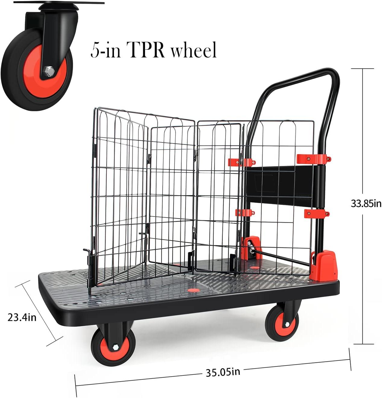 660 lbs Black Steel Foldable Platform Hand Truck Cart