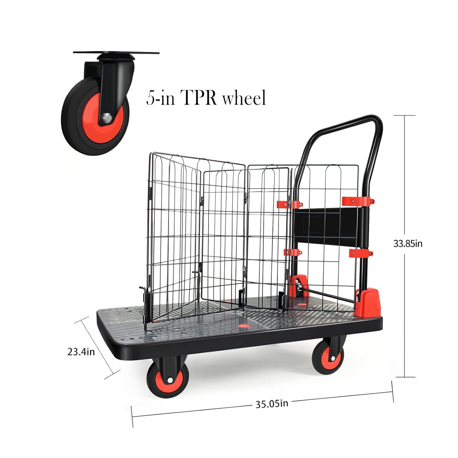 660 lbs Black Steel Foldable Platform Hand Truck Cart