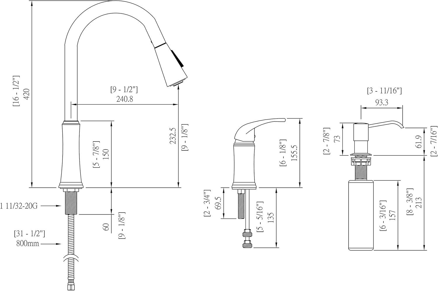 Stainless Steel Pull-Down Kitchen Faucet with Soap Dispenser