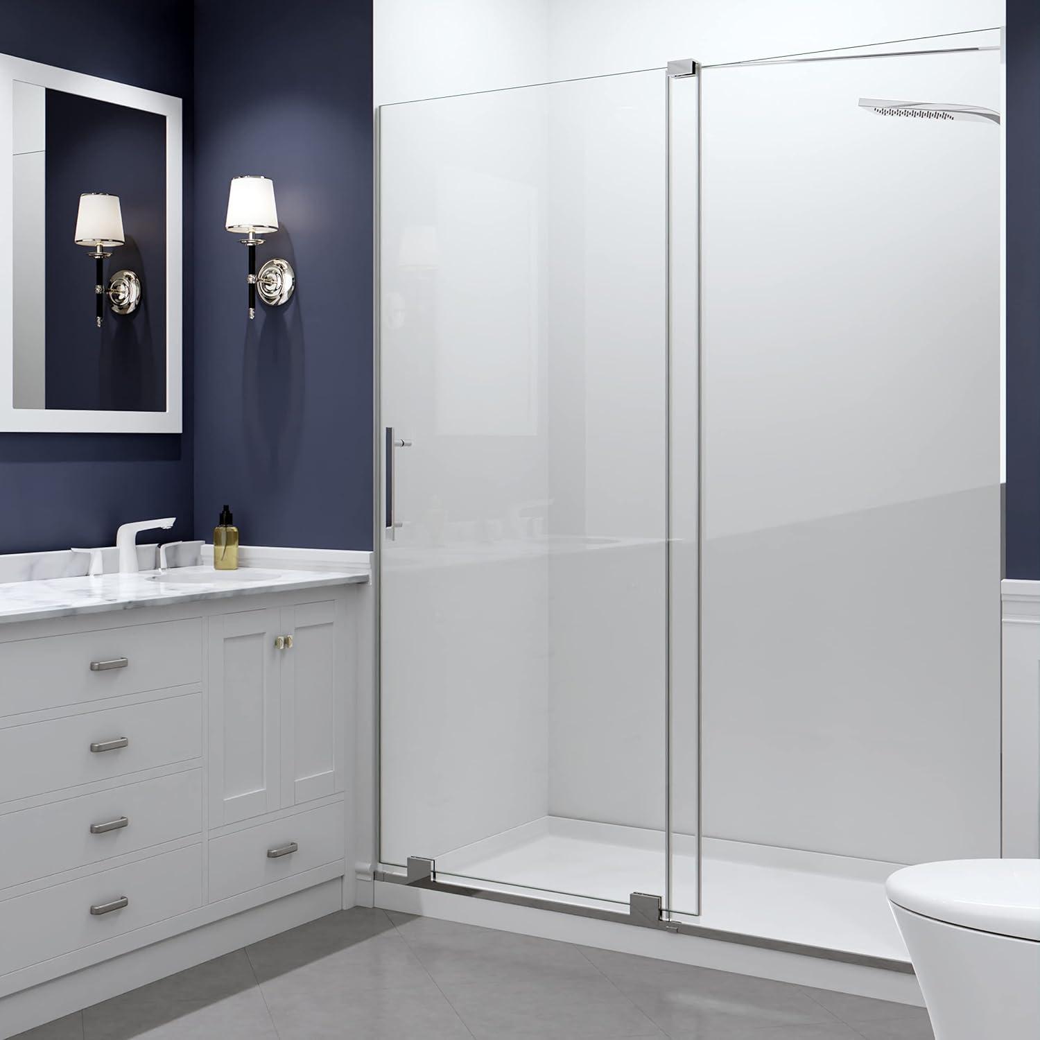 Longboat Series 60" - 60" W x 76" H Single Sliding Semi-Frameless Shower Door with Tsunami Guard