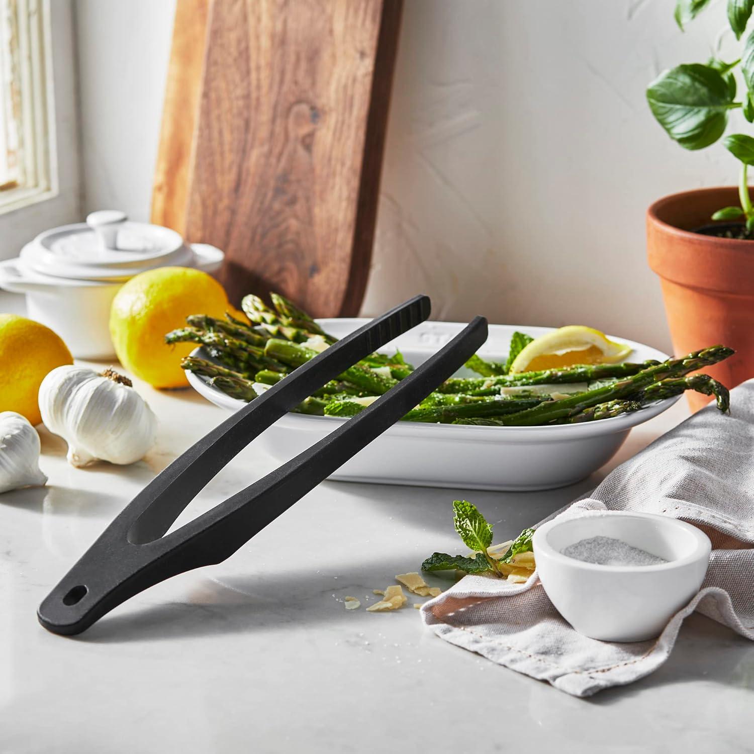 Matte Black Silicone Kitchen Tongs with Acacia Wood Handle