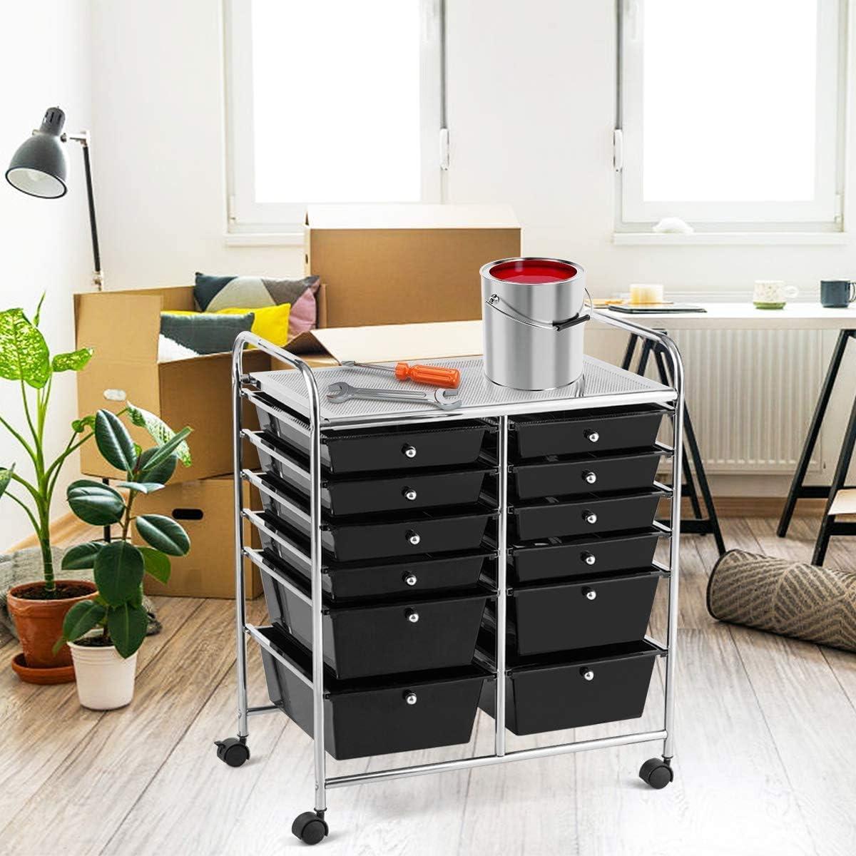 Costway 12 Drawers Rolling Cart Storage Mutlicolor Scrapbook Paper Studio Organizer Bins