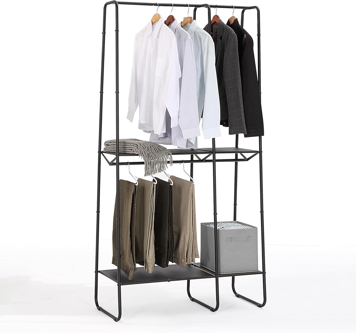 Black Extra-Large Metal Freestanding Clothing Rack with Shelves