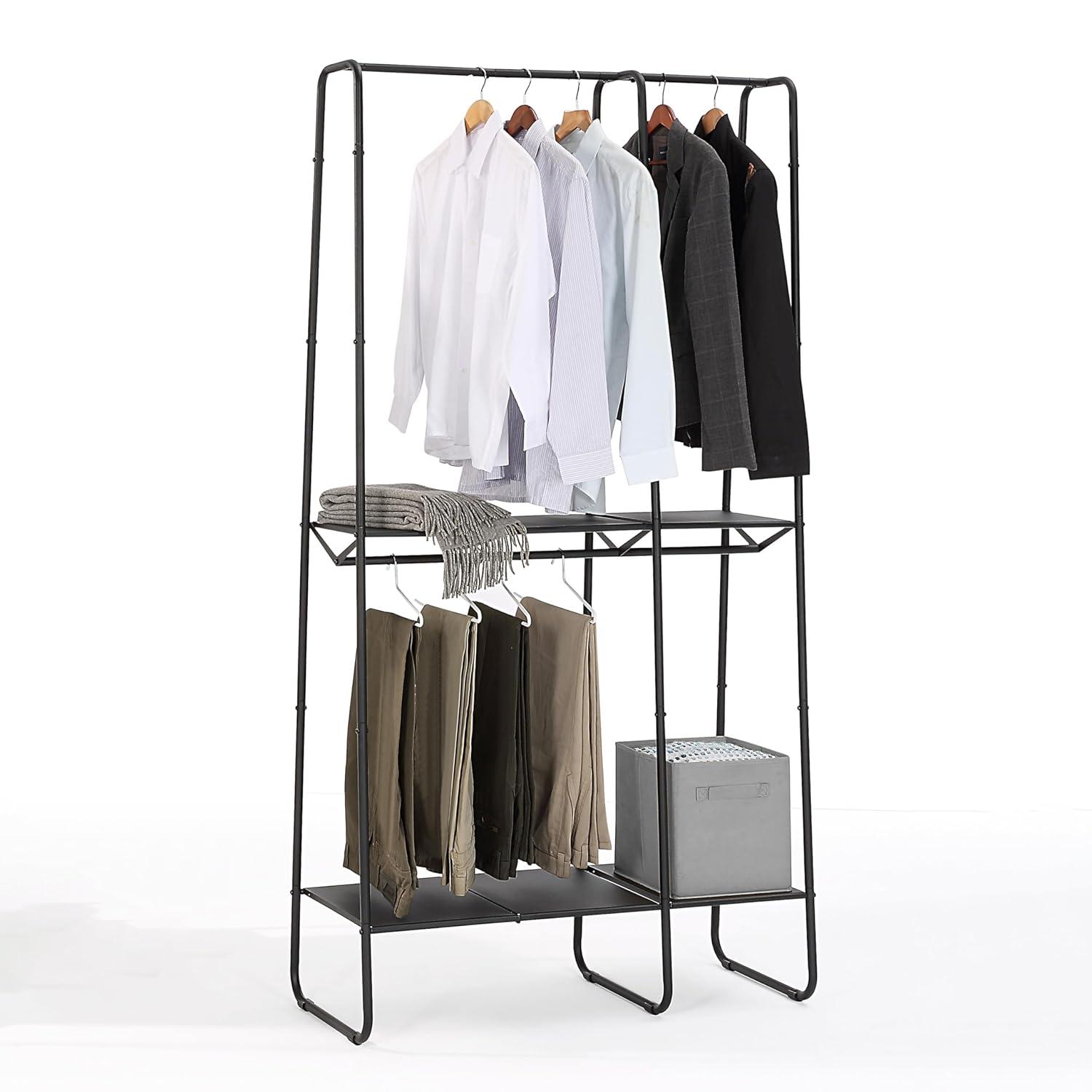 Black Extra-Large Metal Freestanding Clothing Rack with Shelves
