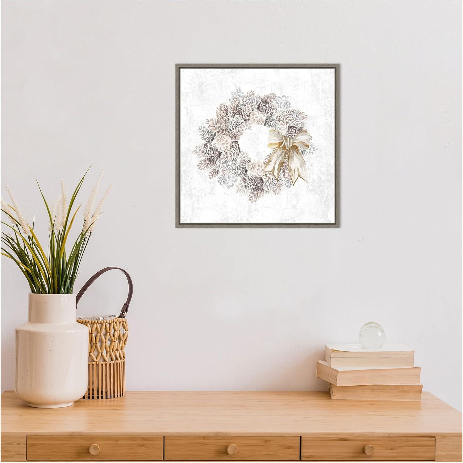 Amanti Art Pinecone Wreath by PI Studio Canvas Wall Art Print Framed 16 x 16-in.