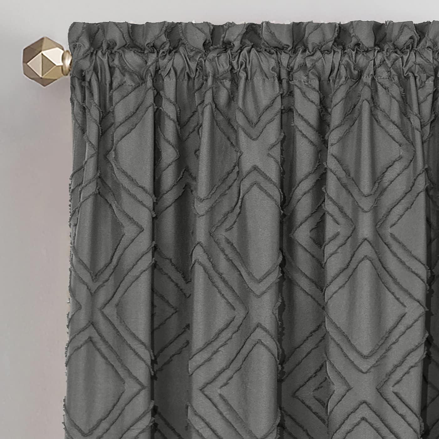 Achim Blake Geometric Diamond Rod Pocket Light Filtering Curtain Panel, Charcoal, 42" x 84"