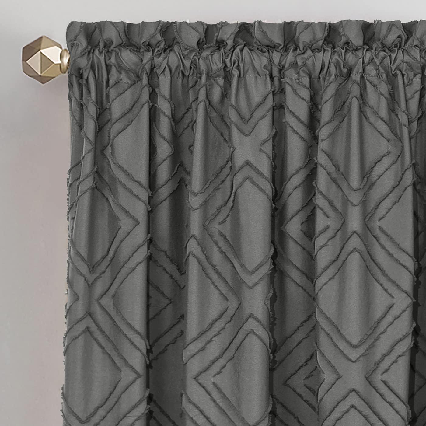 Achim Blake Geometric Diamond Rod Pocket Light Filtering Curtain Panel, Charcoal, 42" x 84"