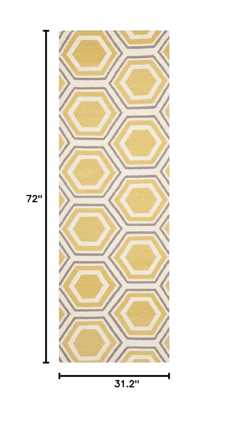 SAFAVIEH Dhurries Collection Runner Rug - 2'6" x 6', Ivory & Yellow, Handmade Flat Weave Wool, Ideal for High Traffic Areas in Living Room, Bedroom (DHU202A)
