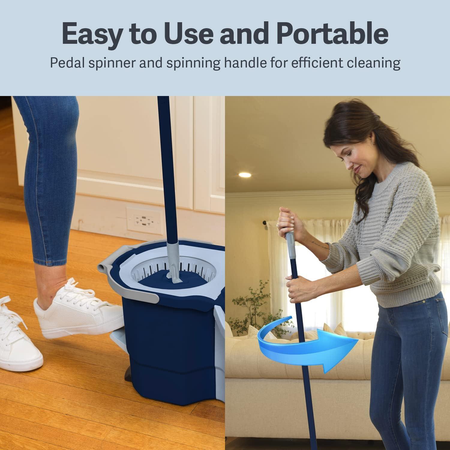 Blue and White Spin Mop with 2-Bucket System and Refill