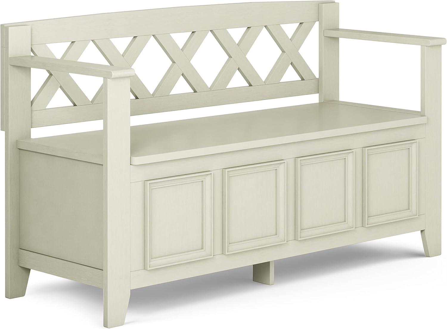 Simpli Home Amherst 48"W Solid Wood Entryway Storage Bench with Lift-Top Lid and Dual Compartments