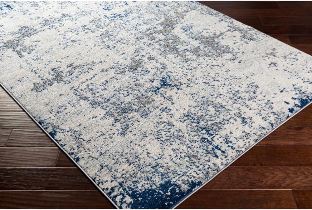 Navy and Gray Abstract Rectangular Area Rug, 6'7" x 9'