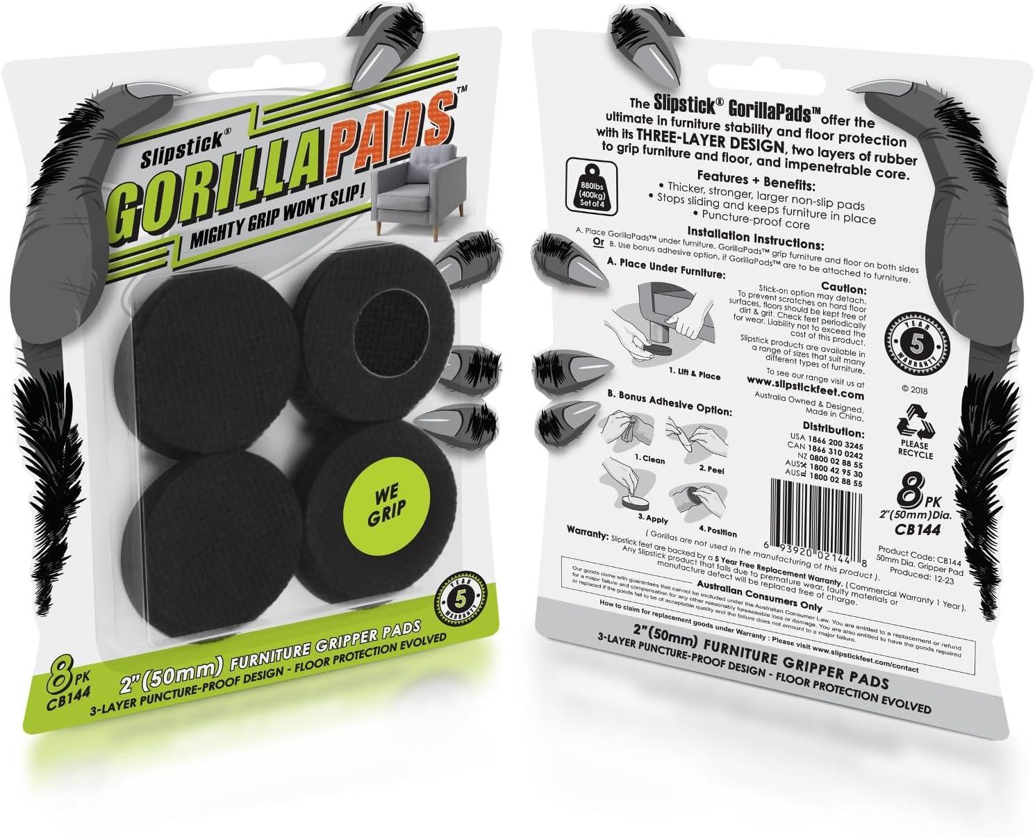 Slipstick 5020830 2 x 2 in. Black Round GorillaPads Rubber Self Adhesive Gripper Pad, 8 per Pack - Pack of 6