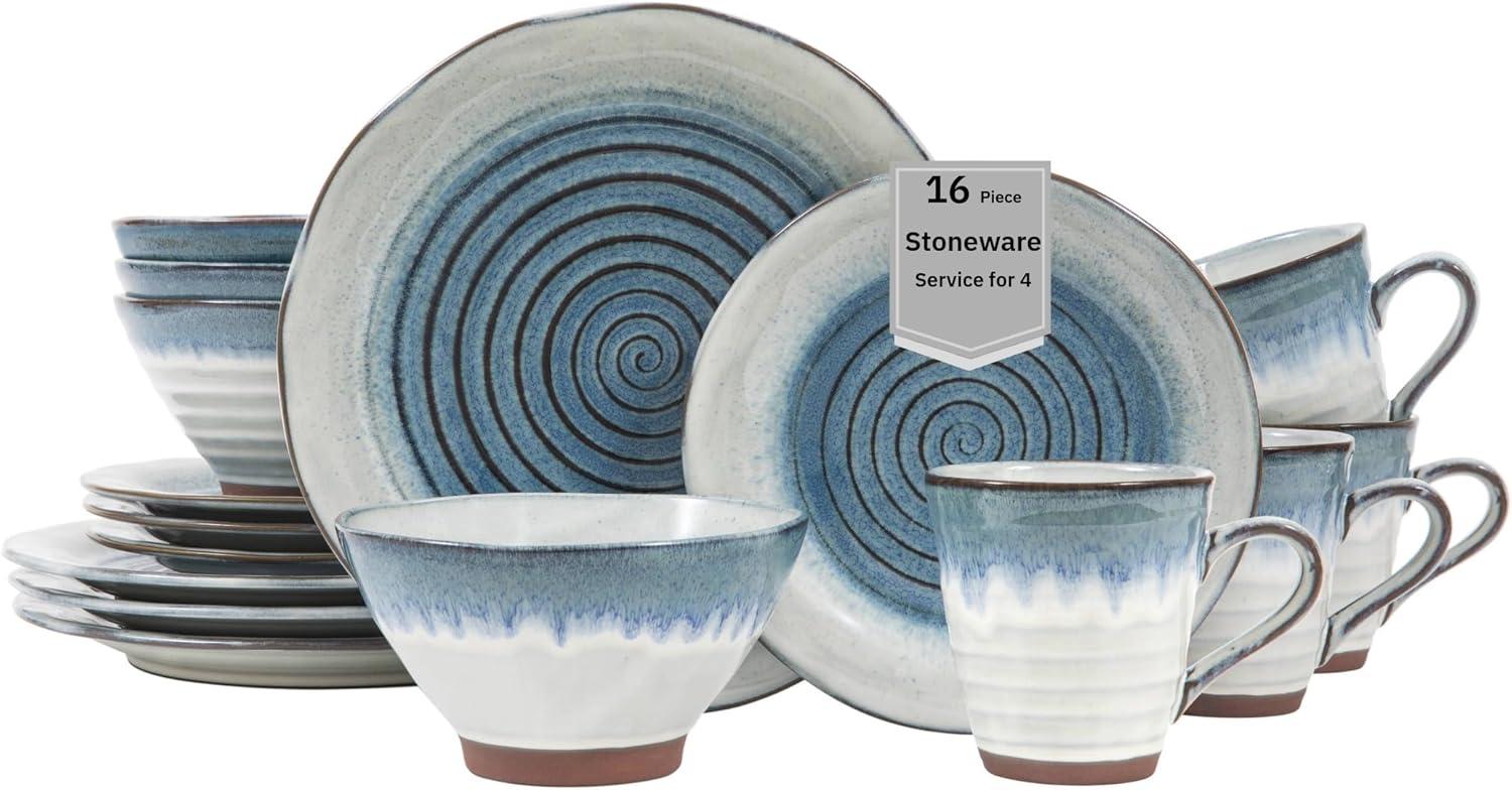 Sango Sango Talia 16-Piece Casual Blue Stoneware Dinnerware Set - Service For 4, Blue/White