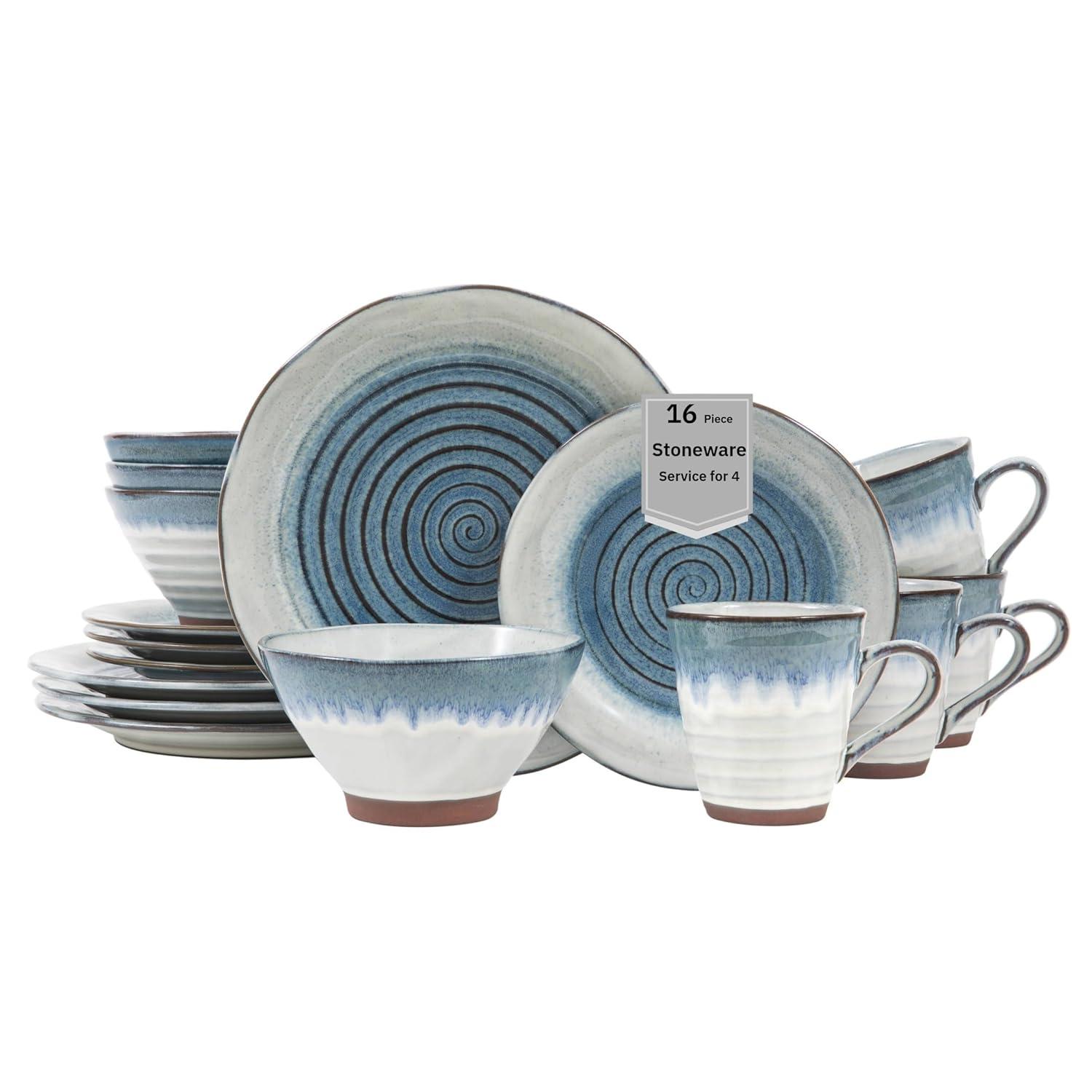 Sango Sango Talia 16-Piece Casual Blue Stoneware Dinnerware Set - Service For 4, Blue/White