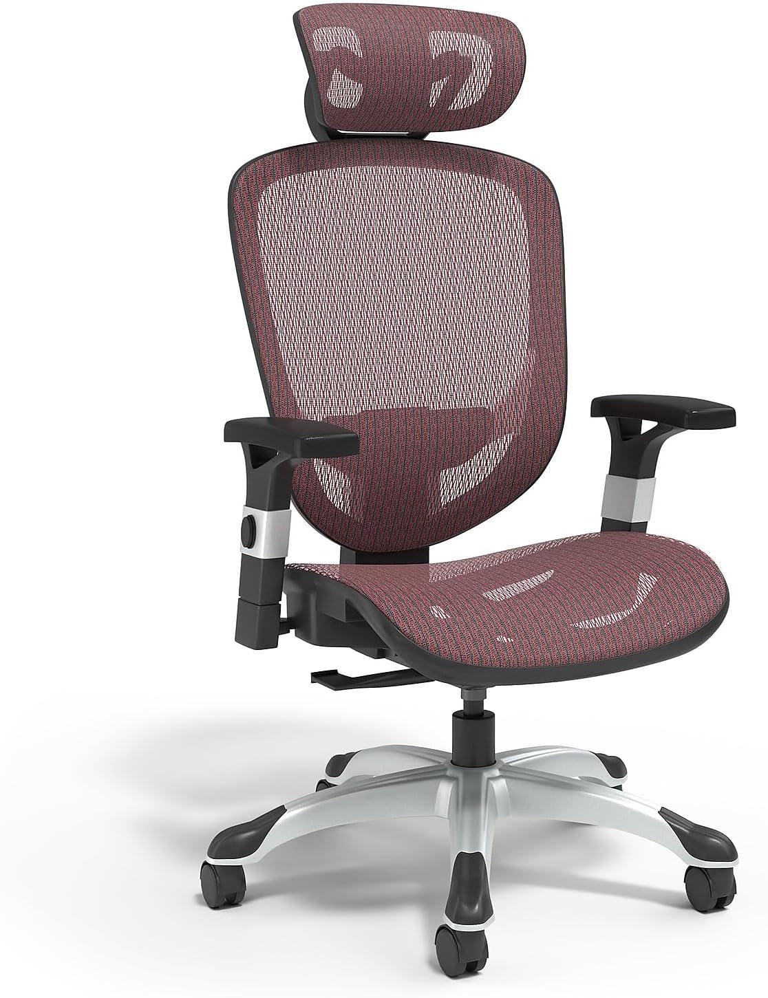 Red Adjustable Mesh Task Chair with Swivel and Arms