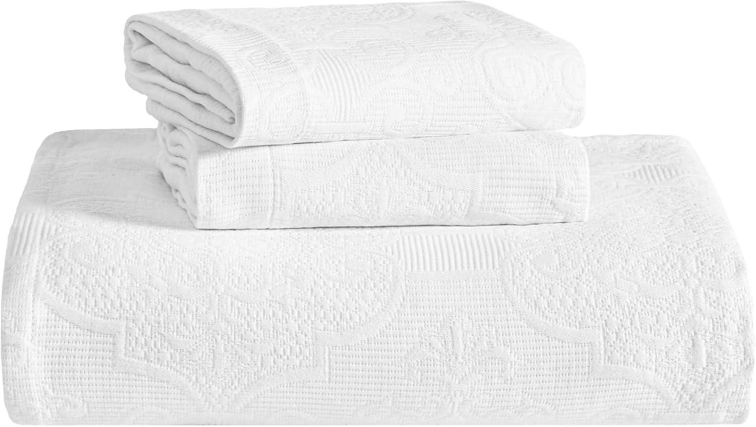 Superior 3-Piece Florin Cotton Matelasse White Bedspread Set, Full