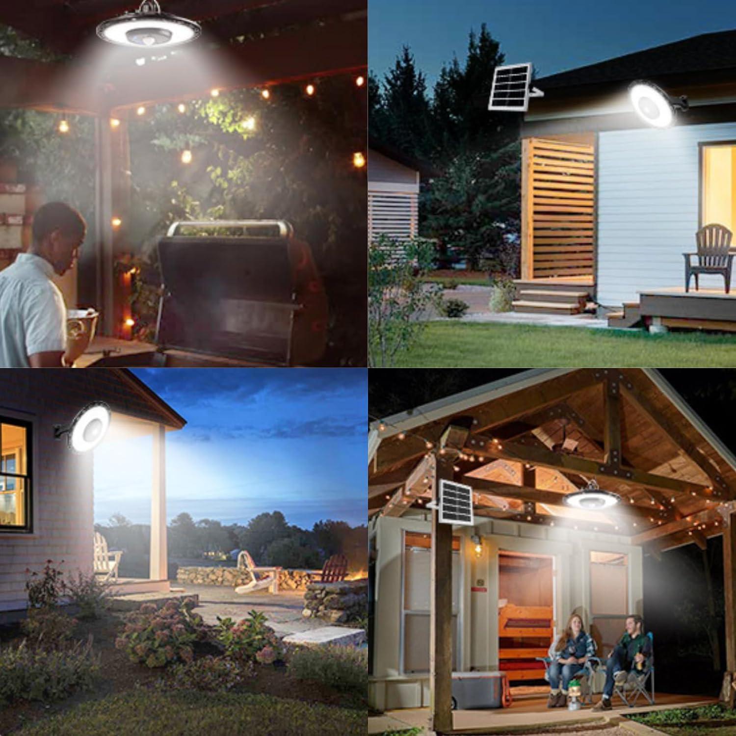 Auzev Solar Lights Indoor Outdoor 3000LM Solar Powered Shed Light with Switch, Remote, Timer, 3 CCT IP65 Waterproof Pendant for Barn Gazebo Garage Shop Interior Home, Daytime Available