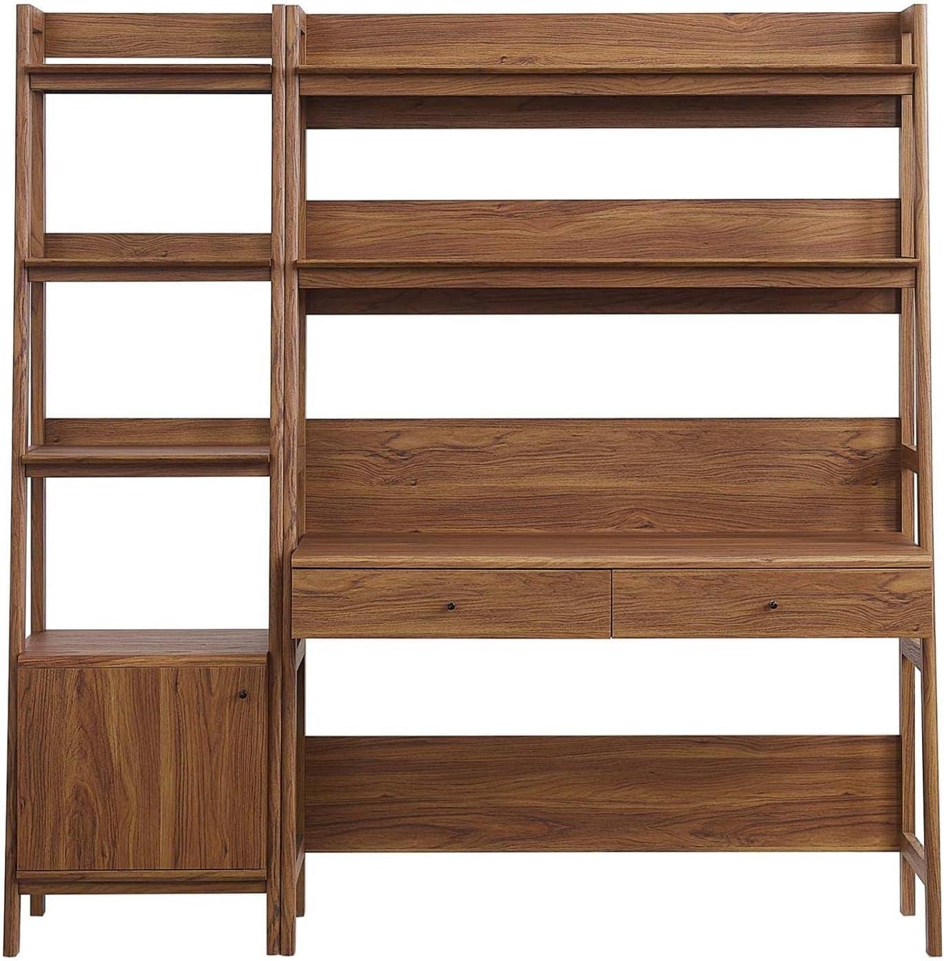 Modway Bixby 2-Piece Wood Office Desk and Bookshelf in Walnut