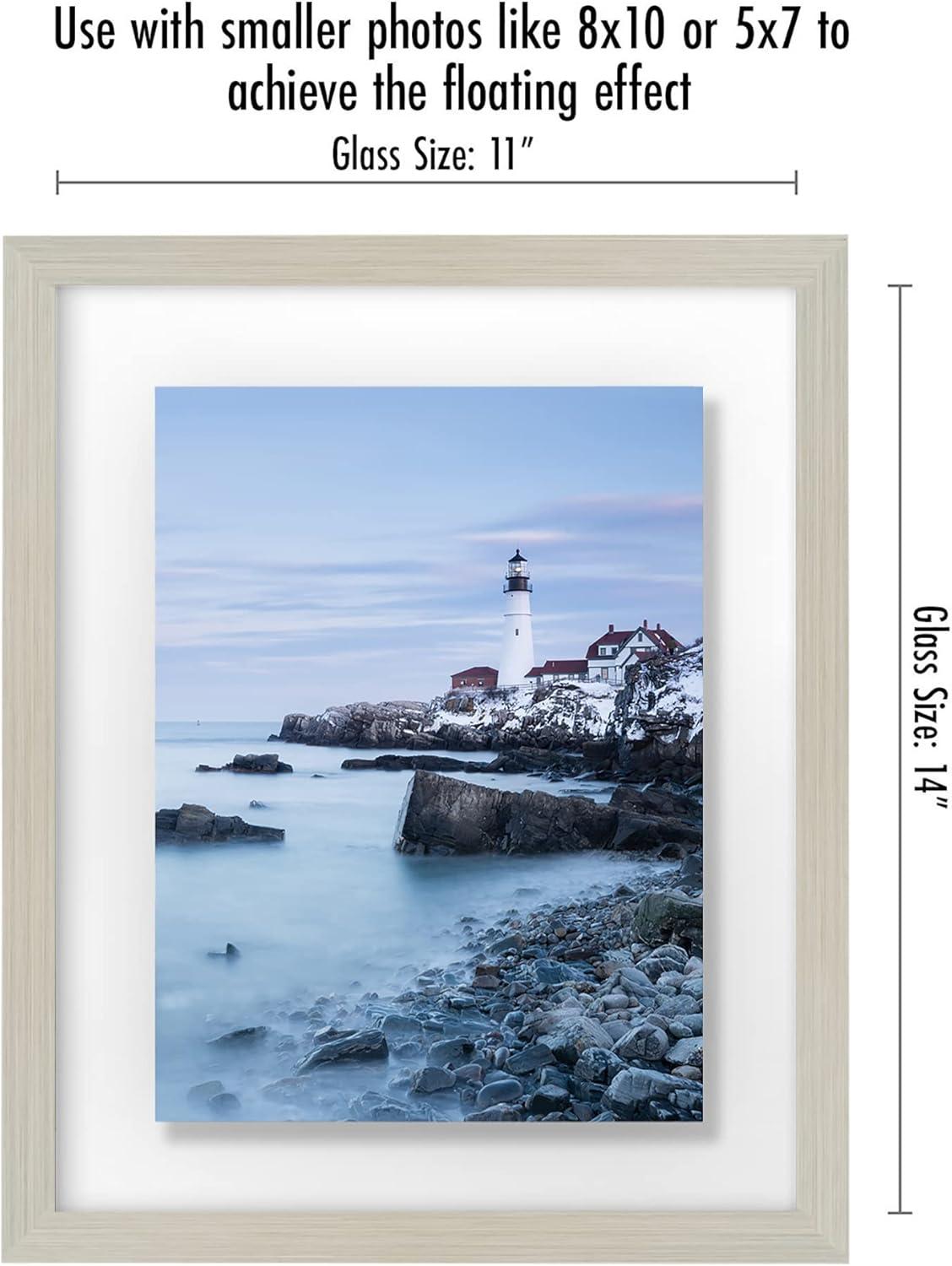 Americanflat 11x14 Floating Frame in Light WOOD with Polished Glass and Hanging Hardware Included - Also Use 8x10 or 5x7 Photos for Floating Effect