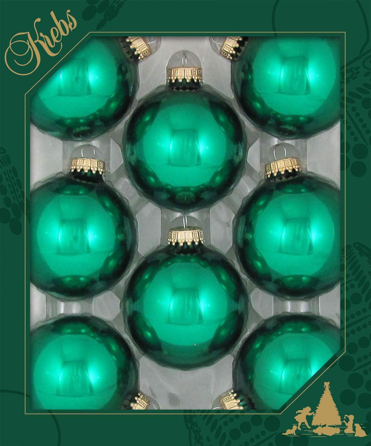 Christmas By Krebs - 67mm / 2.625" Designer Glass Baubles, Shiny Emerald Green [8 Pieces]