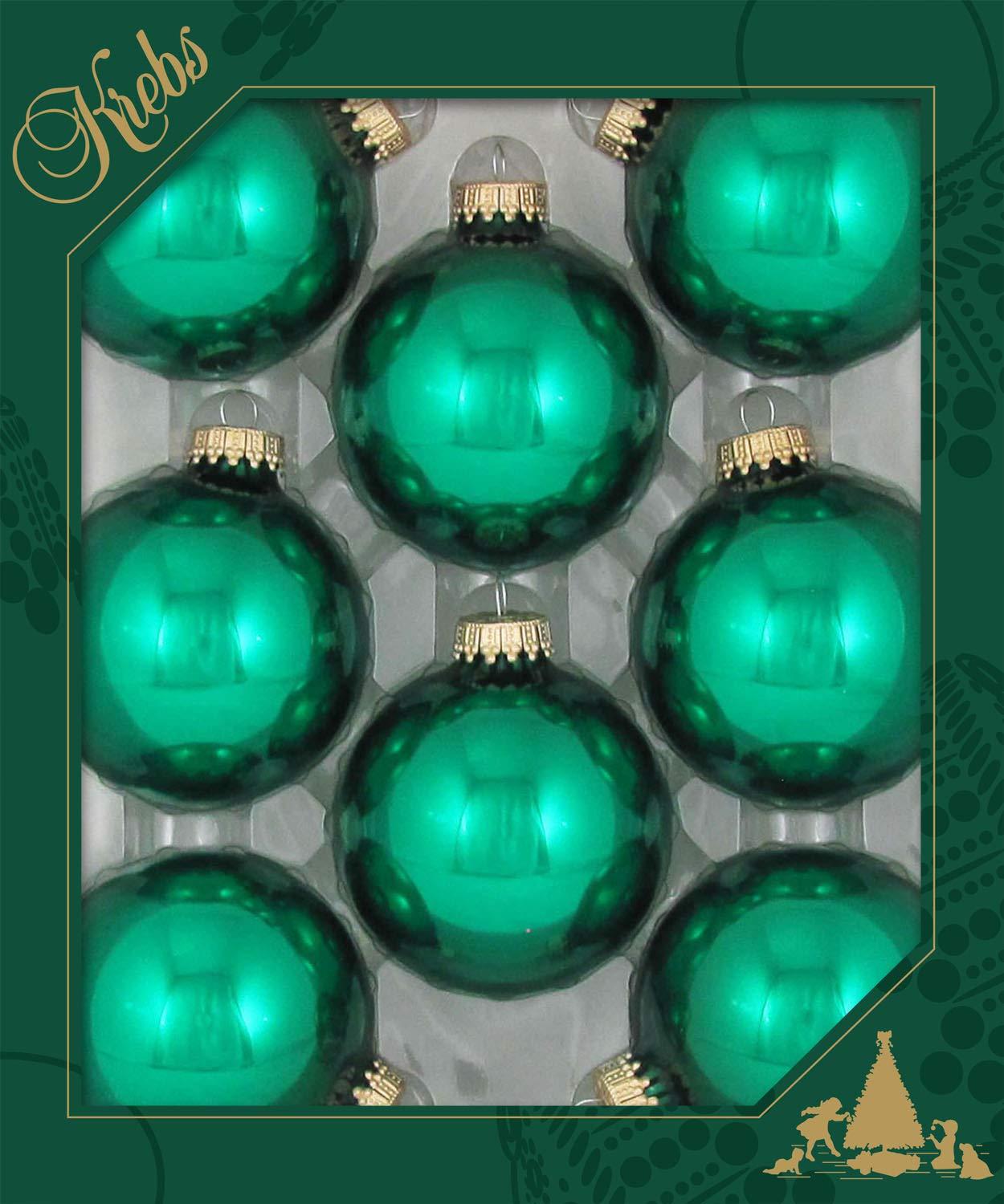 Christmas By Krebs - 67mm / 2.625" Designer Glass Baubles, Shiny Emerald Green [8 Pieces]